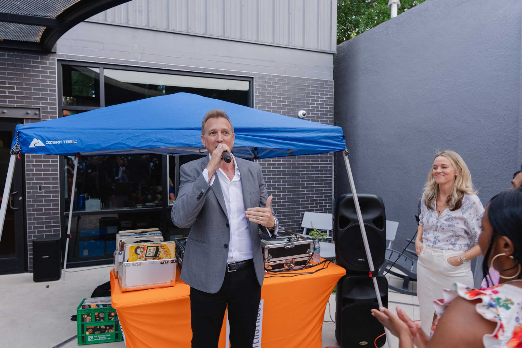 Ryan Young, CEO of Interstruct Design + Build gives a heartfelt introduction to his wife, Julia Young, Third Thursday in Parramore